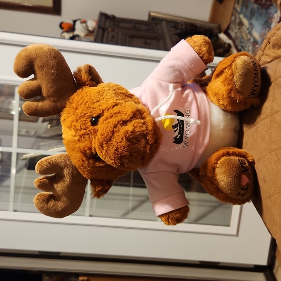 Wyoming 🫎 Moose Pink Sweatshirt "I ❤️ Wyoming" Embroidered on Hooves Like New! - Picture 3 of 6